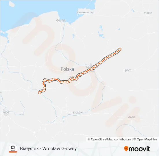 Поезд IC 16104: карта маршрута