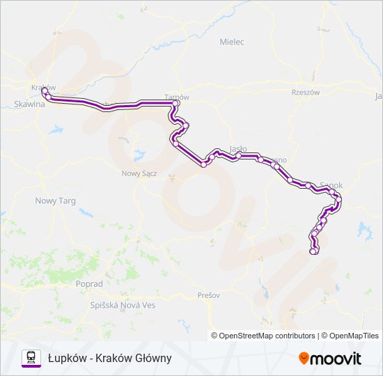 Mapa linii kolej TLK 33160