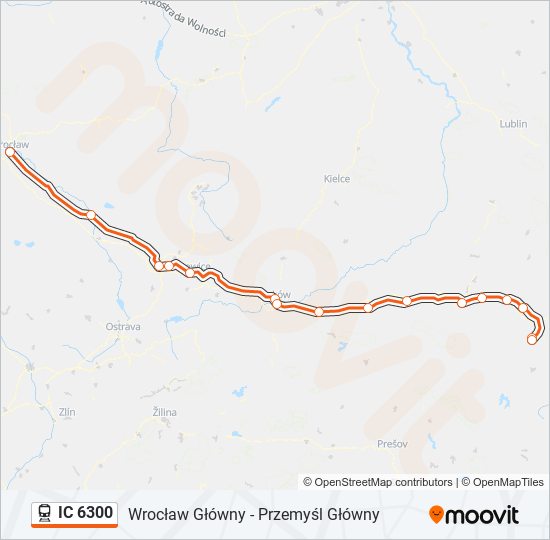 Mapa linii kolej IC 6300