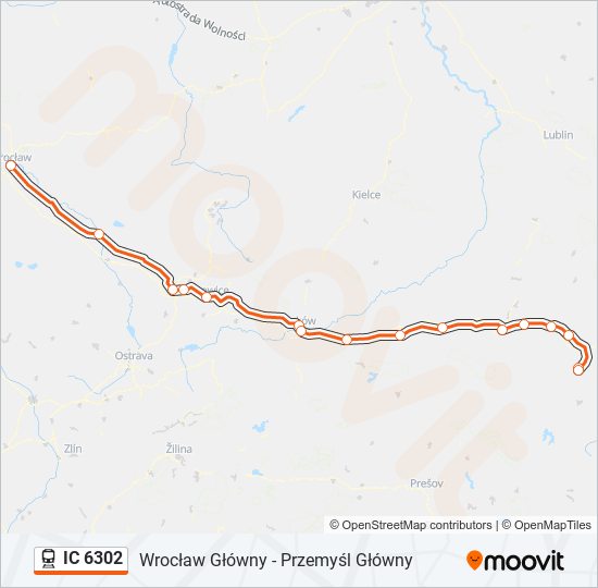 Поезд IC 6302: карта маршрута
