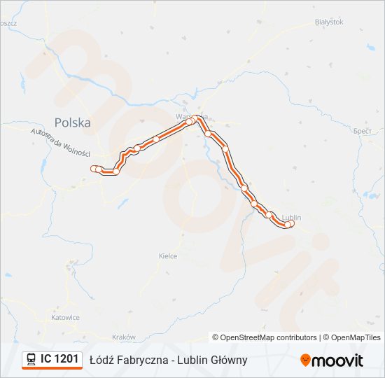 Mapa linii kolej IC 1201