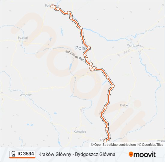 Mapa linii kolej IC 3534