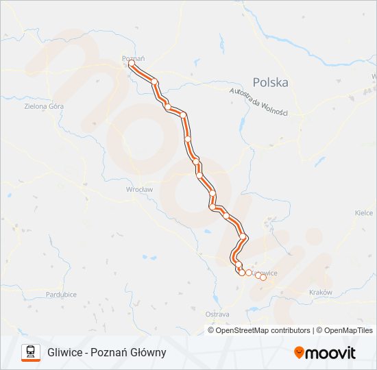 Mapa linii kolej IC 47101