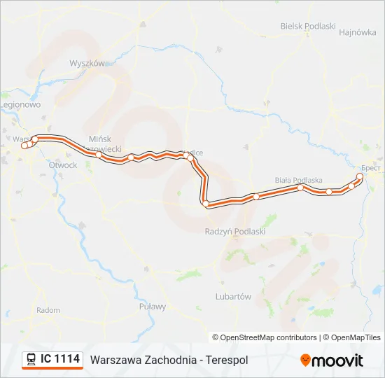 Поезд IC 1114: карта маршрута