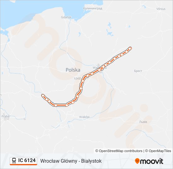 Mapa linii kolej IC 6124