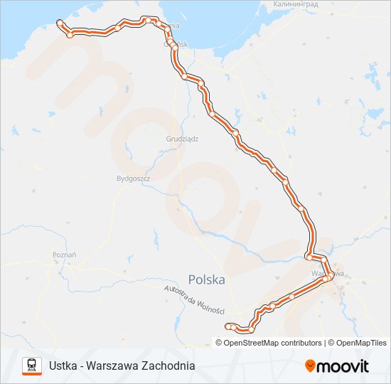 Mapa linii kolej IC 81154