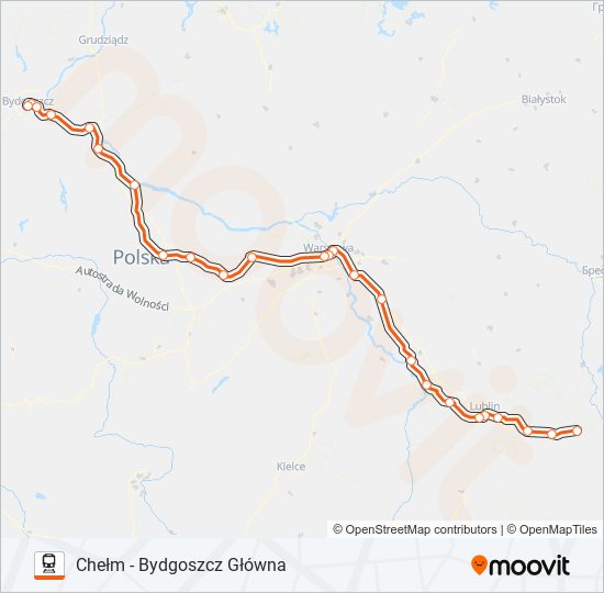 Mapa linii kolej IC 25100