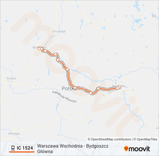 Поезд IC 1524: карта маршрута