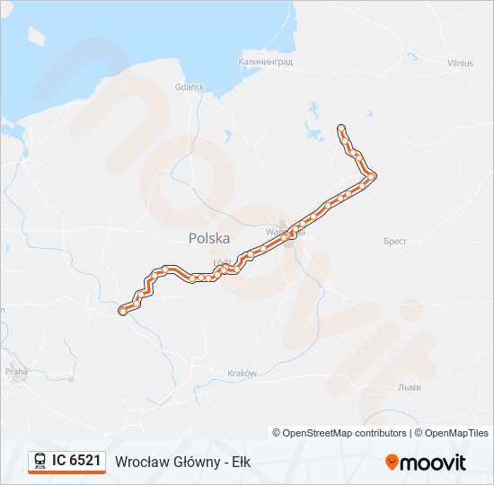 Mapa linii kolej IC 6521