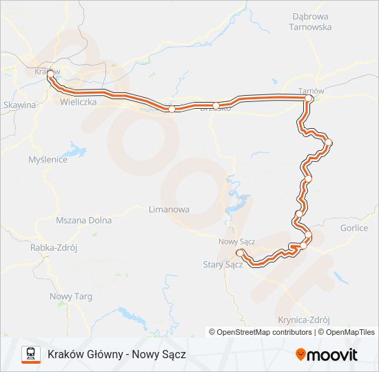 Mapa linii kolej IC 30100