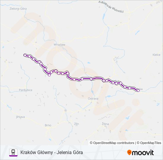 Mapa linii kolej TLK 36106