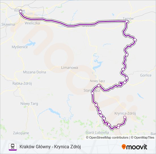 Mapa linii kolej TLK 30104