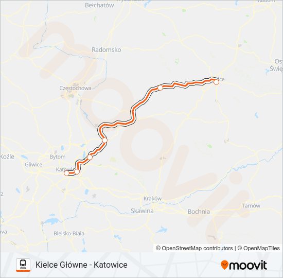 Mapa linii kolej IC 24103