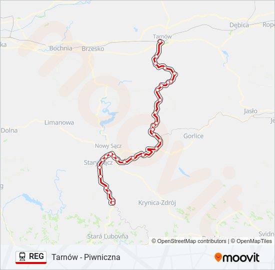 Mapa linii kolej REG