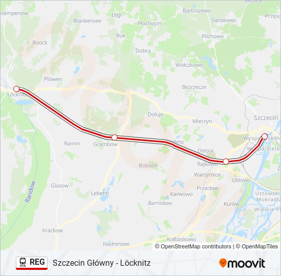 Mapa linii kolej REG