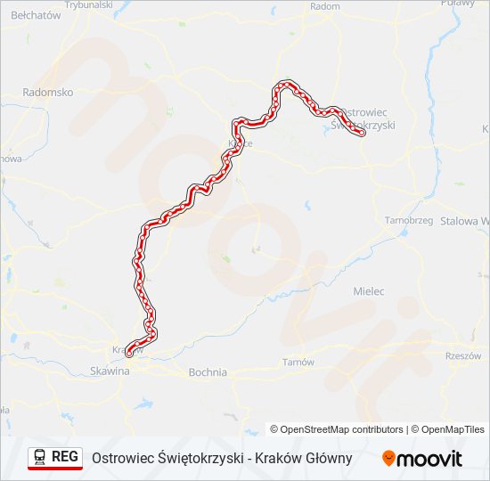 Mapa linii kolej REG