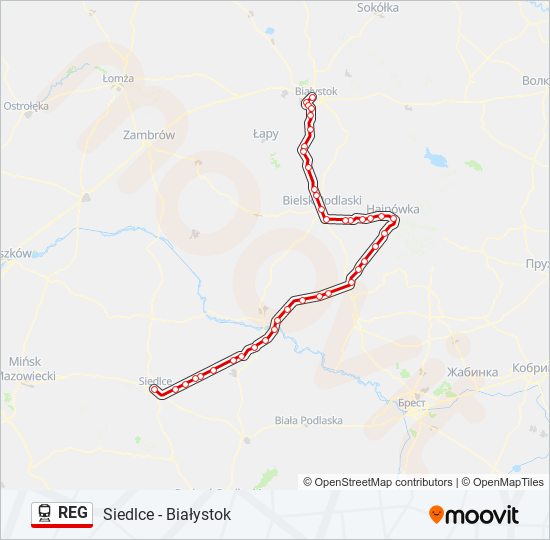 Поезд REG: карта маршрута