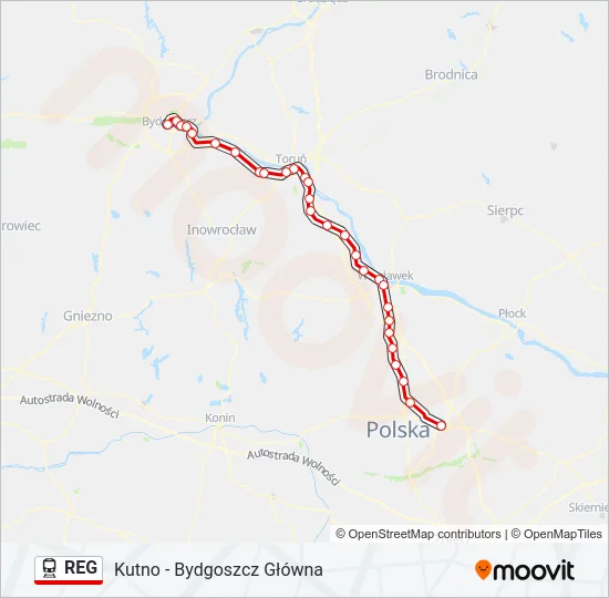 Поезд REG: карта маршрута