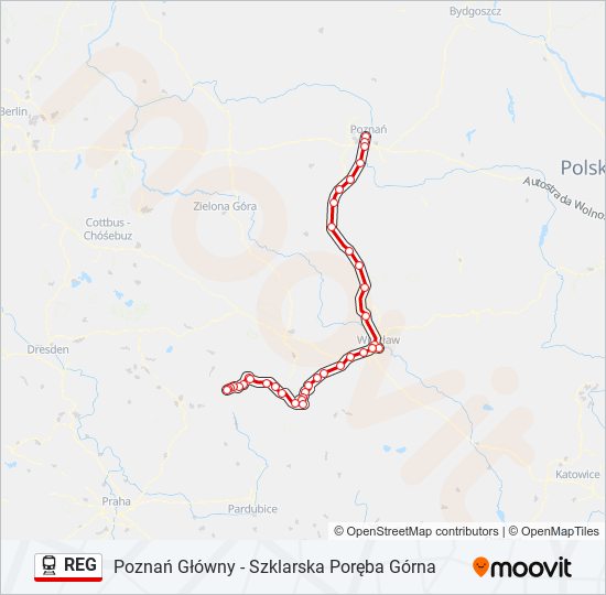 Поезд REG: карта маршрута