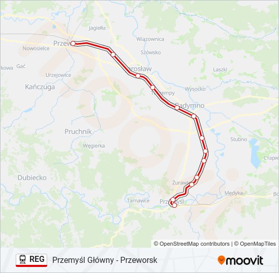 Mapa linii kolej REG