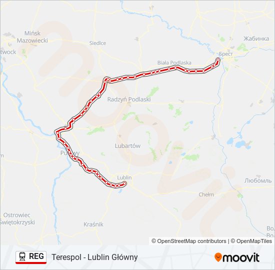 Поезд REG: карта маршрута