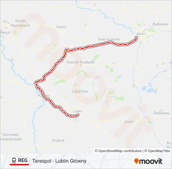 Поезд REG: карта маршрута