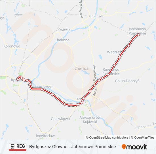 Поезд REG: карта маршрута