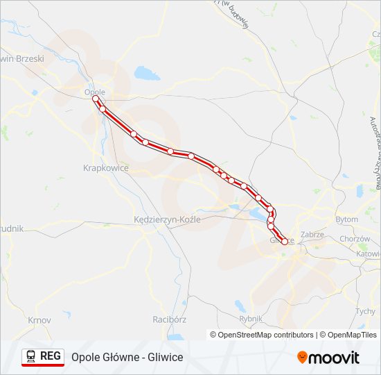 Поезд REG: карта маршрута