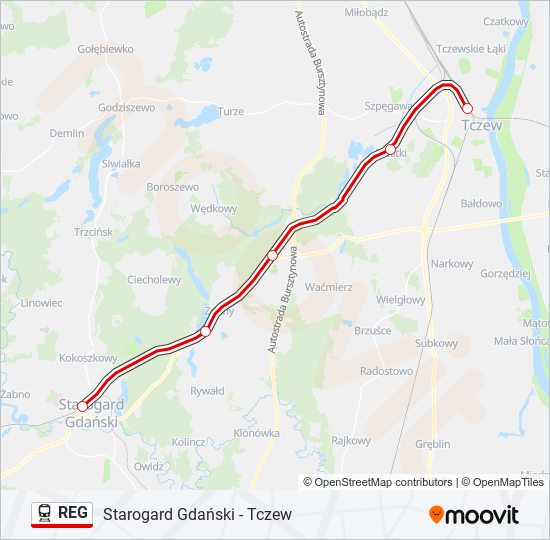 Поезд REG: карта маршрута