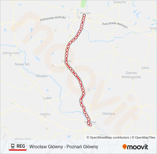 Поезд REG: карта маршрута