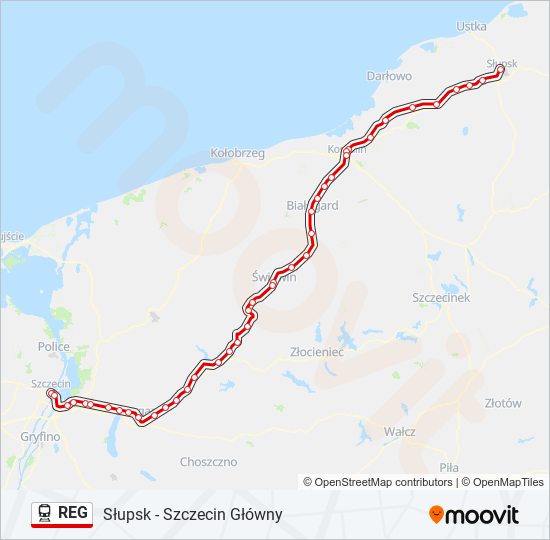 Mapa linii kolej REG