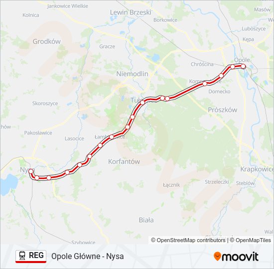 Mapa linii kolej REG