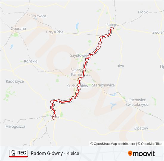 Поезд REG: карта маршрута