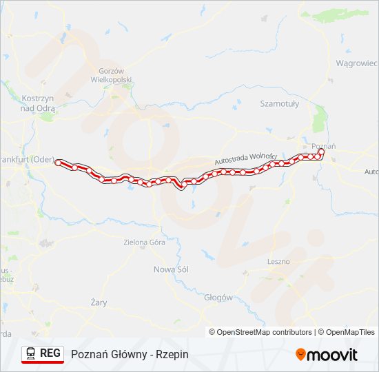 Mapa linii kolej REG