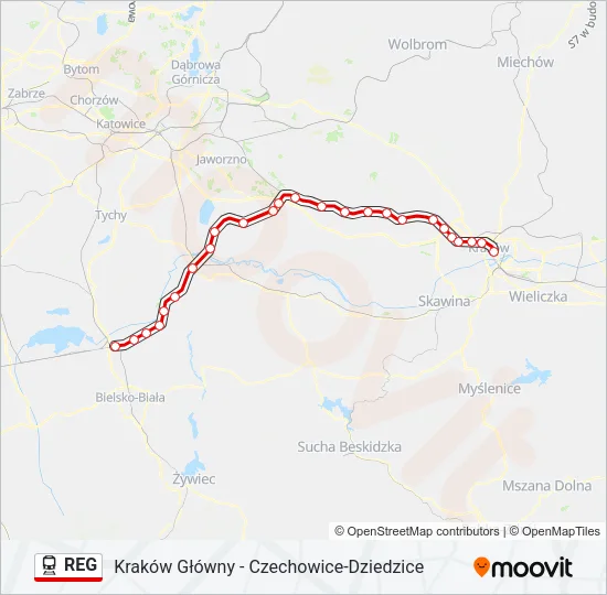 Поезд REG: карта маршрута