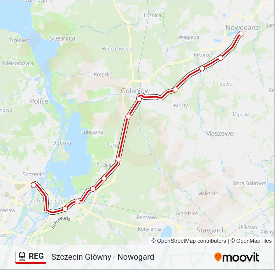 Поезд REG: карта маршрута