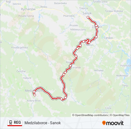 Mapa linii kolej REG