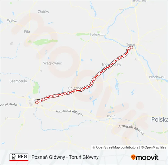 Поезд REG: карта маршрута