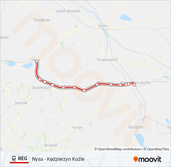 Поезд REG: карта маршрута