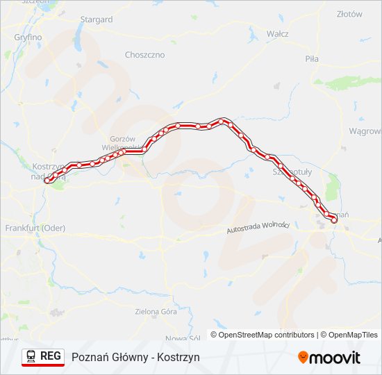 Поезд REG: карта маршрута