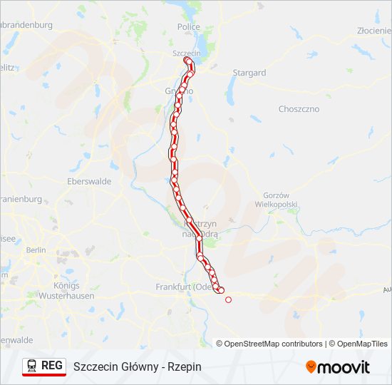 Поезд REG: карта маршрута