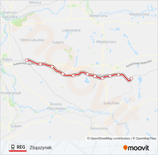 Mapa linii kolej REG