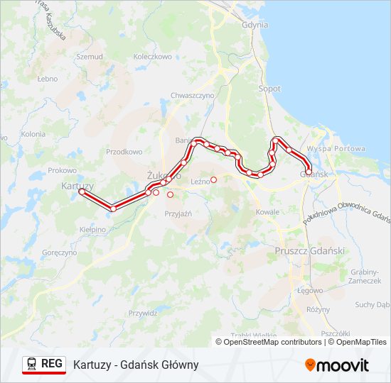 Mapa linii kolej REG