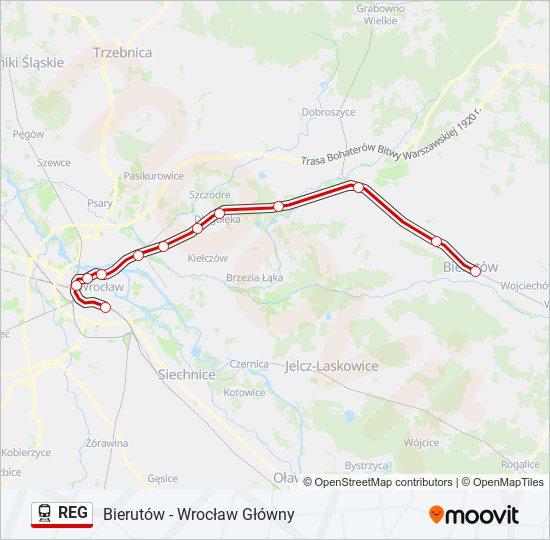 Mapa linii kolej REG