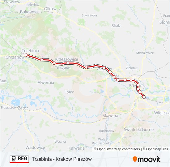 Mapa linii kolej REG