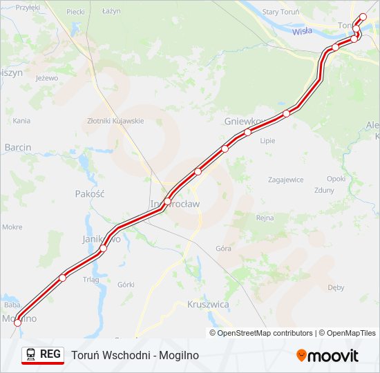 Mapa linii kolej REG