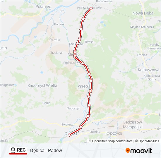 Mapa linii kolej REG