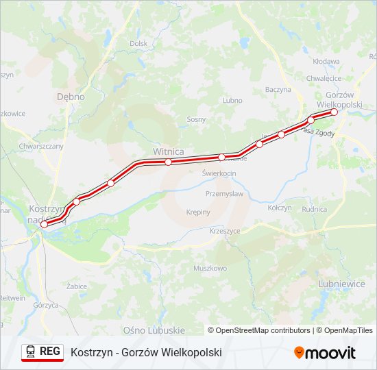 Поезд REG: карта маршрута