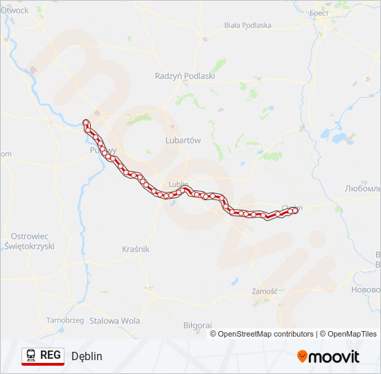 Поезд REG: карта маршрута