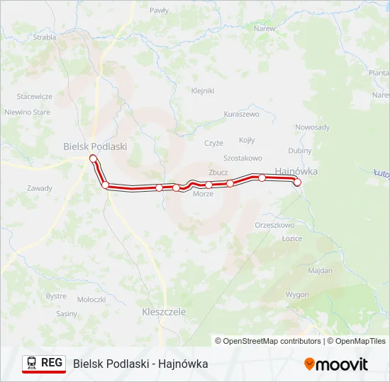 Поезд REG: карта маршрута